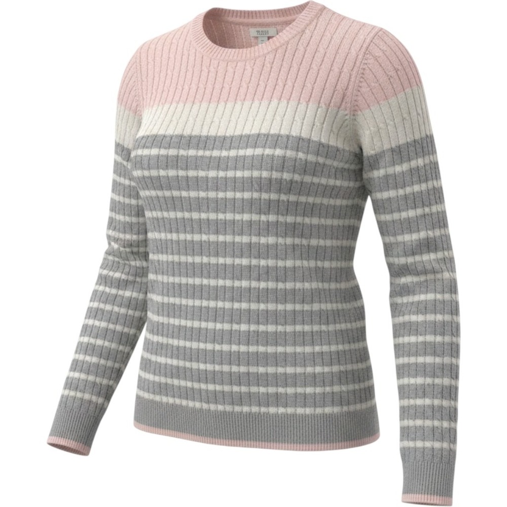 Croft & Barrow Womens‎ Large Pink Grey Striped Cable Knit Crew Neck Sweater L
